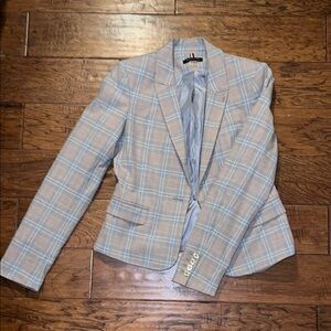 Tommy Hilfiger Plaid Blazer - Light Blue and Beige